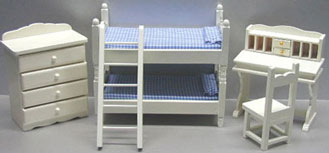 Dollhouse Miniature 5 Pc Bunk Bed Set with Desk